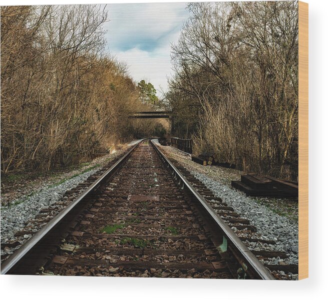 Railroad Track Wood Print featuring the photograph Railroad Track Curve by Flees Photos