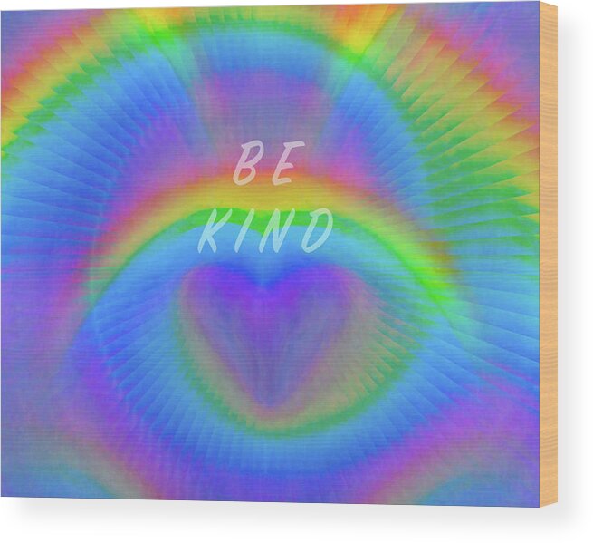 #bekind #bekindtooneanother #ellendegeneres #theellenshow #heart #love #customfacemask #facemask #mask #clothfacemask #facecovering #facemasksforsale #maskforsale #fashionablemask #covidmask #facecover #washablemask #rainbow #rainbowmask #rainbowfacemask #whenitrainslookforrainbows #bearainbowinthestorm #colorful #art #stayathome #nurse #nursegift #doctor #doctorgift #healthcareworkergift #gift #ppe #covid19 #coronavirus #lgbtq #pride #gaypride #togetheralone #nystrong #nytough Wood Print featuring the digital art Rainbow Love - Be Kind Face Mask by Artistic Mystic