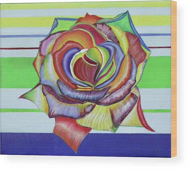Rose Wood Print featuring the painting Rainbow Rose by Dorsey Northrup