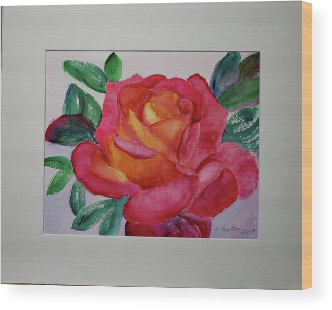 Floral Wood Print featuring the painting Red Rose by Nadine Button