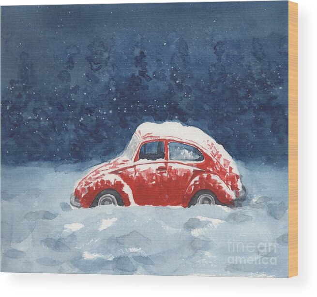 Volkswagen Wood Print featuring the painting Red V-Dub by Vicki B Littell