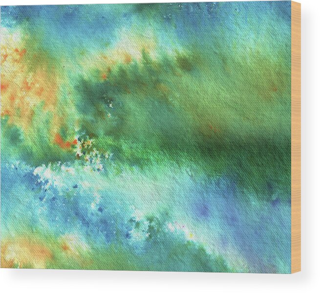 Abstract Watercolor Wood Print featuring the painting Reflections Of The Nature Watercolor Contemporary Abstract Art by Irina Sztukowski