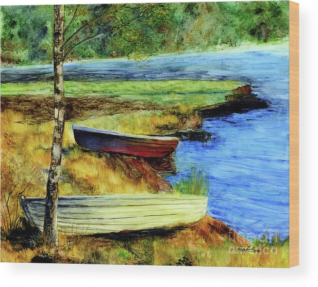 Boats Wood Print featuring the painting Resting Boats by Hailey E Herrera