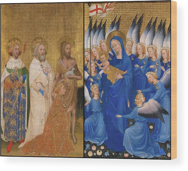 Wilton Diptych Wood Print featuring the painting Richard II Presented to the Virgin and Child by his Patron Saint John the Baptist and Saints Edward by Wilton Diptych