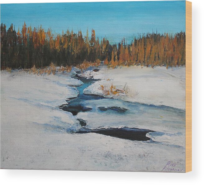 Spring Thaw Wood Print featuring the painting Riding Mountain Stream by Ruth Kamenev