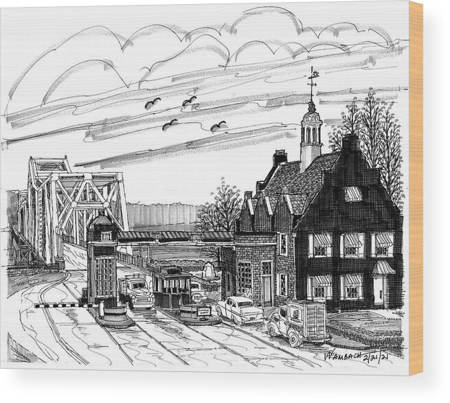 Hudson River Bridges Wood Print featuring the drawing Rip Van Winkle Bridge Catskill NY by Richard Wambach