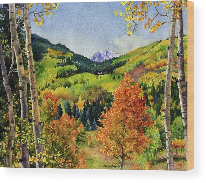 Fall Leaves Painting Wood Print featuring the painting Rocky Mountain Paradise by Anne Gifford