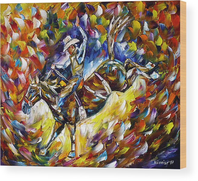 Cowboy Painting Wood Print featuring the painting Rodeo II by Mirek Kuzniar