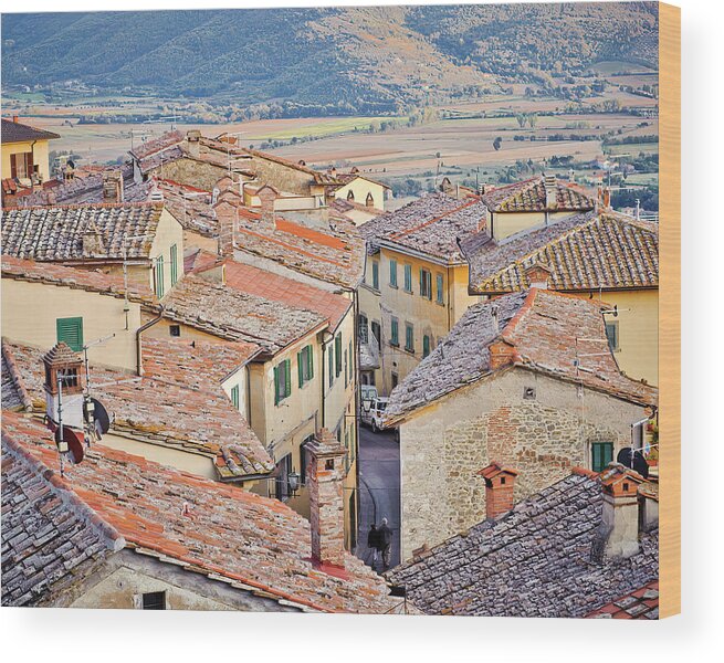 Italy Photography Wood Print featuring the photograph Rooftops in Cortona by Marla Brown