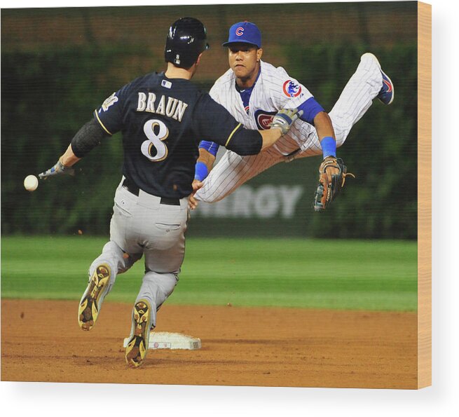 Ninth Inning Wood Print featuring the photograph Ryan Braun and Starlin Castro by David Banks