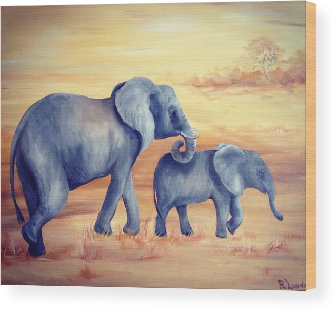 Elephants Wood Print featuring the painting Safari by Barbara Landry