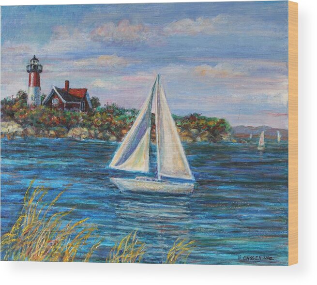 Sailboat Wood Print featuring the painting Sailboat On The Rhode Island Coast by Veronica Cassell vaz