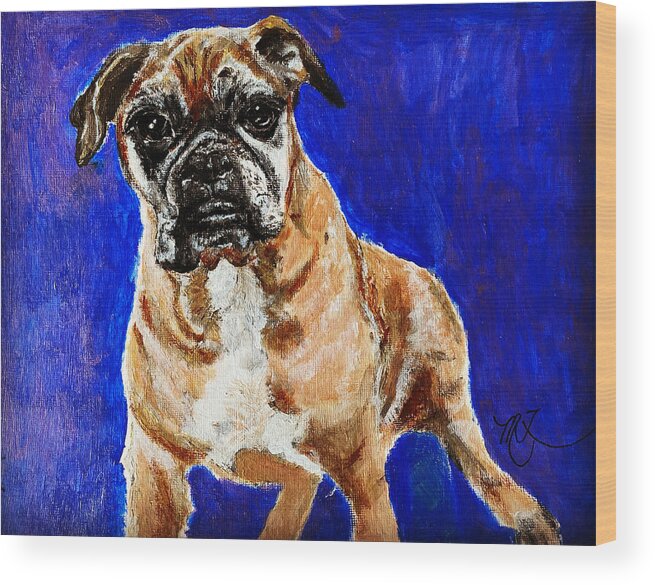 Dog Wood Print featuring the painting SAM the BOXER by Melody Fowler