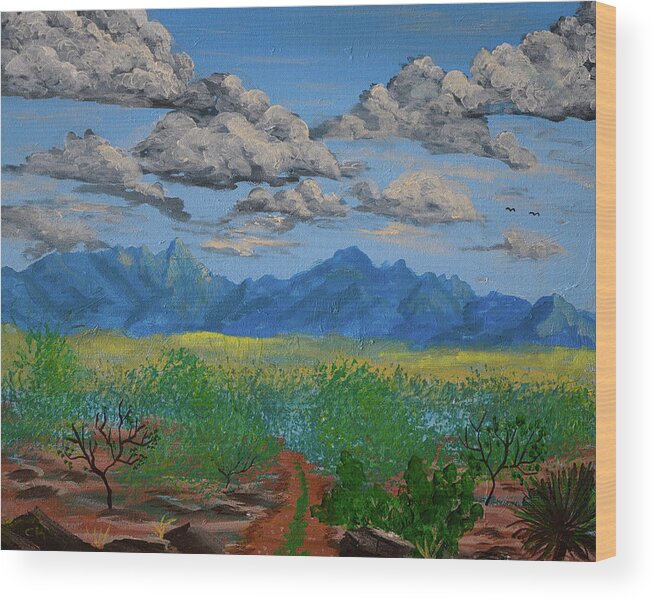 Clouds Wood Print featuring the painting Santa Rita Mountains Clouds, Green Valley AZ by Chance Kafka