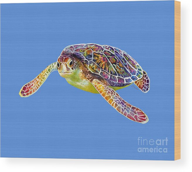 Turtle Wood Print featuring the painting Sea Turtle 3 - solid background by Hailey E Herrera