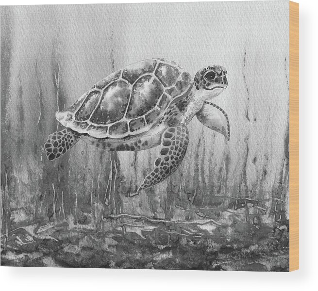Turtle Wood Print featuring the painting Sea Turtle Gray Watercolor Ocean Creature IX by Irina Sztukowski
