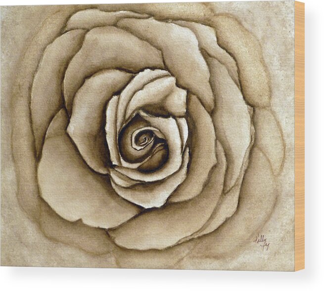 Sepia Rose Wood Print featuring the painting Sepia Rose by Kelly Mills