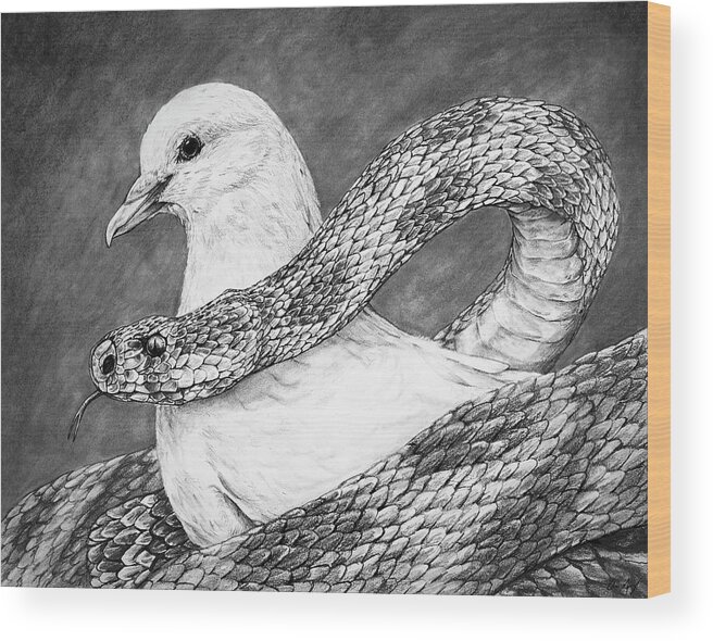 Dove Wood Print featuring the drawing Serpent and Dove by Aaron Spong