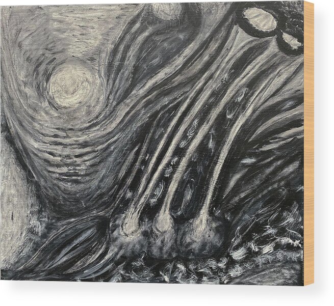 Monochrome Wood Print featuring the painting She Creates Her World by David Feder