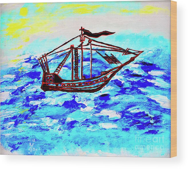 Sea Wood Print featuring the painting Ship.abstract. by Viktor Lazarev
