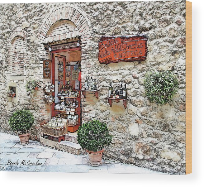Tuscany Wood Print featuring the digital art Shopping in Tuscany by Pennie McCracken