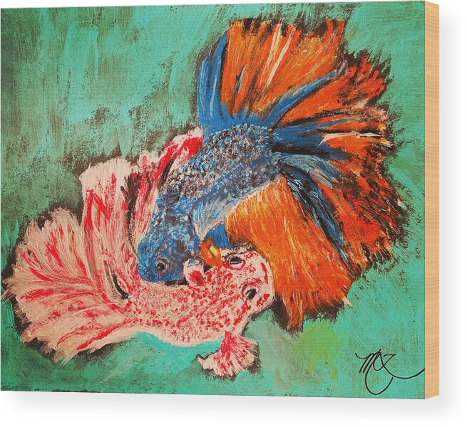 Siamese Fighting Fish Wood Print featuring the painting Siamese Fighting Fish by Melody Fowler