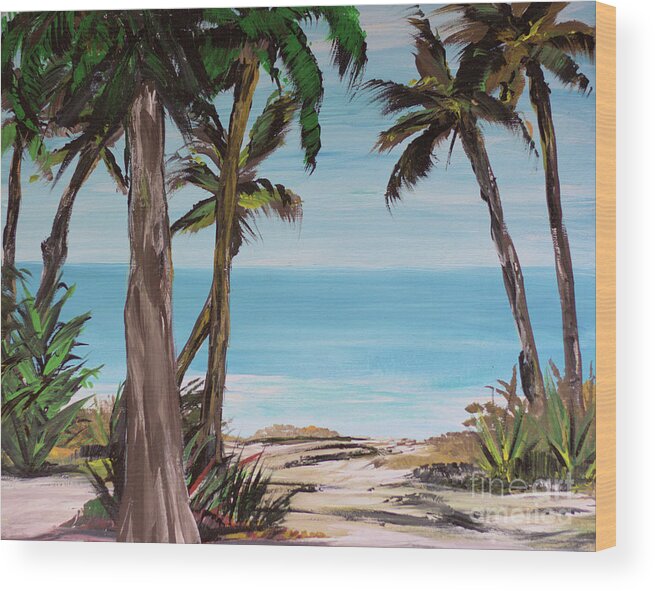 Palm Tree Beach Ocean Sea Island Water Sand Wood Print featuring the painting Smooth Water by James and Donna Daugherty
