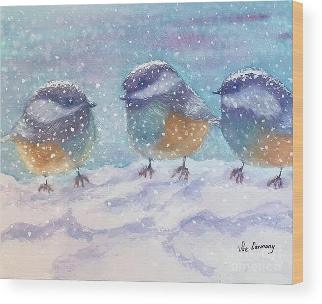 Greeting Card Wood Print featuring the painting Snow Buddies by Sue Carmony