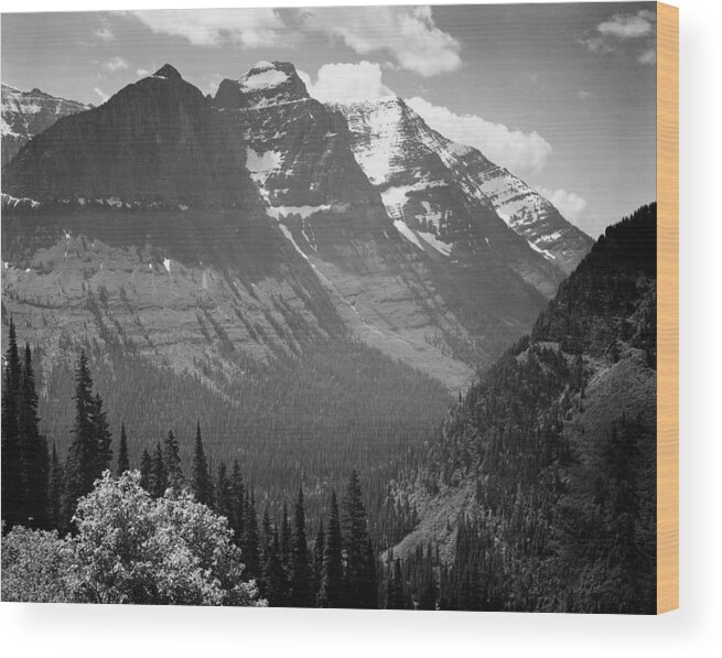 Ansel Adams Wood Print featuring the photograph Snow Covered Mountains, Glacier National Park, Montana - National Parks and Monuments, 1941 by Ansel Adams