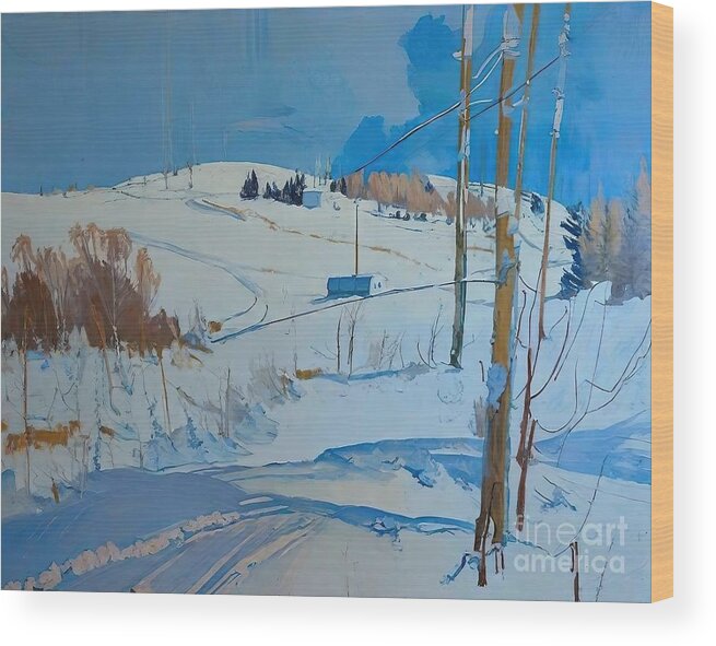 Snow Wood Print featuring the painting Snow Day Painting snow winter plein air impressionism landscape art artist birches brushes canvas color decline drawing easel gouache high water interior landscape museum oil oil on canvas paints by N Akkash