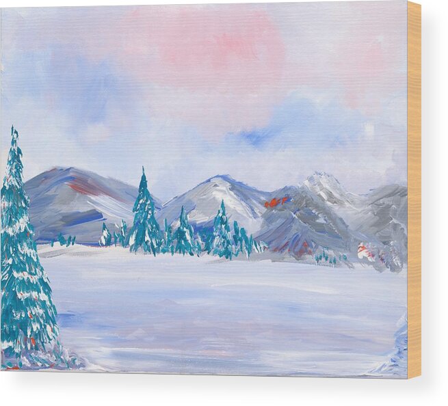Snow Wood Print featuring the painting Snowy Mountains by Britt Miller