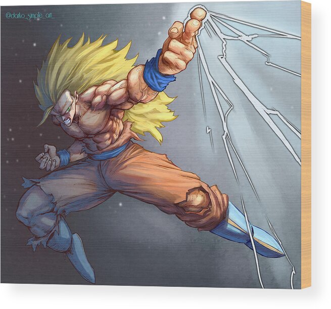 Son Goku Wood Print featuring the digital art Son Goku SSJ3 by Darko Babovic