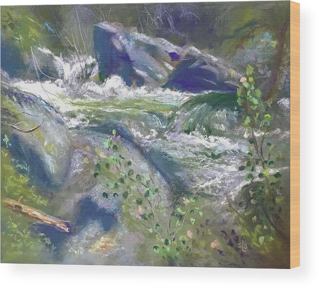 Rushing Water Wood Print featuring the pastel Song of Spring by Sandra Lee Scott
