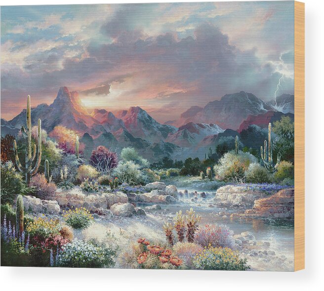 Southwest Wood Print featuring the painting Sonoran Sunrise by James Lee