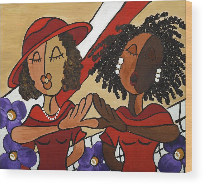 Sisterhood Wood Print featuring the painting Soul Sistas by Chiquita Howard-Bostic