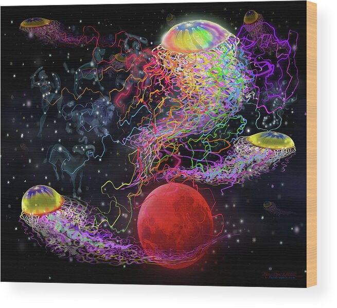 Space Wood Print featuring the digital art Cosmic Connections by Kevin Middleton