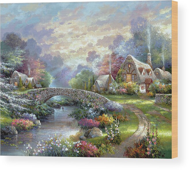 Cottage Wood Print featuring the painting Springtime Glory by James Lee