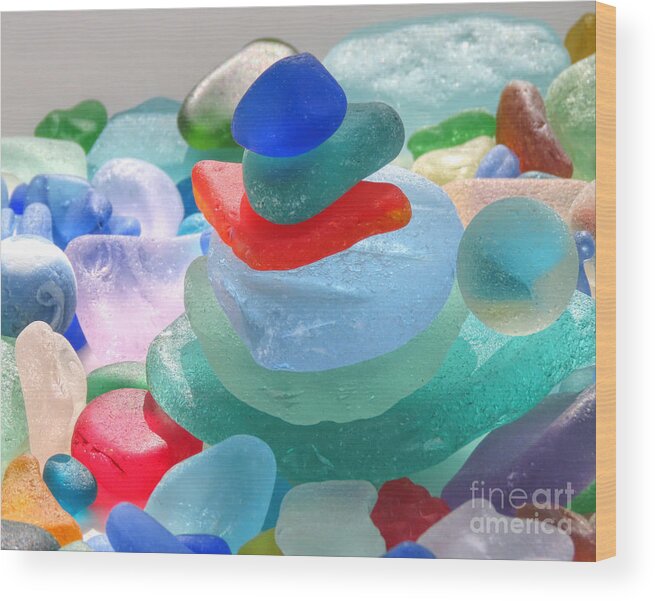 Sea Glass Wood Print featuring the photograph Stacked sea glass by Janice Drew