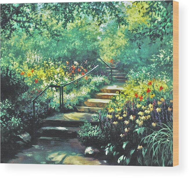 Garden Path Wood Print featuring the painting Stairway To My Dreams by Laurie Snow Hein