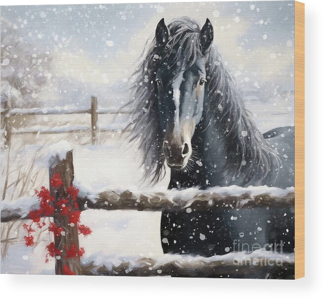 Horse Wood Print featuring the painting Stallion In The Storm by Tina LeCour