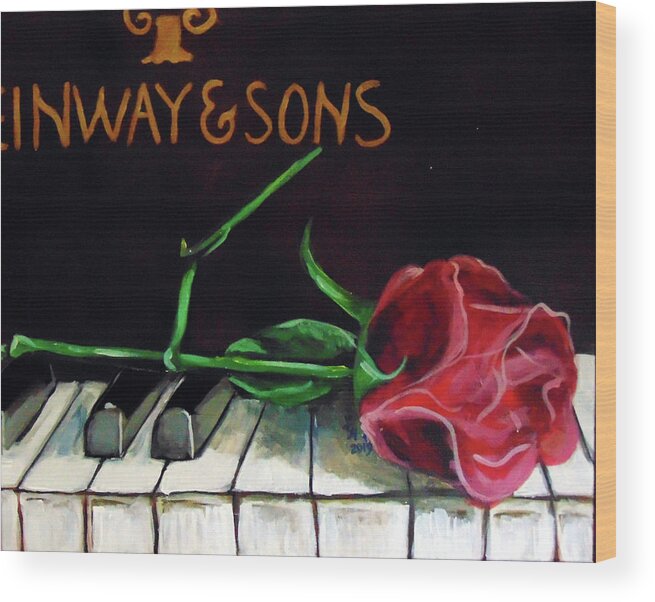 Rose Wood Print featuring the painting Steinway-Rose by Loretta Nash