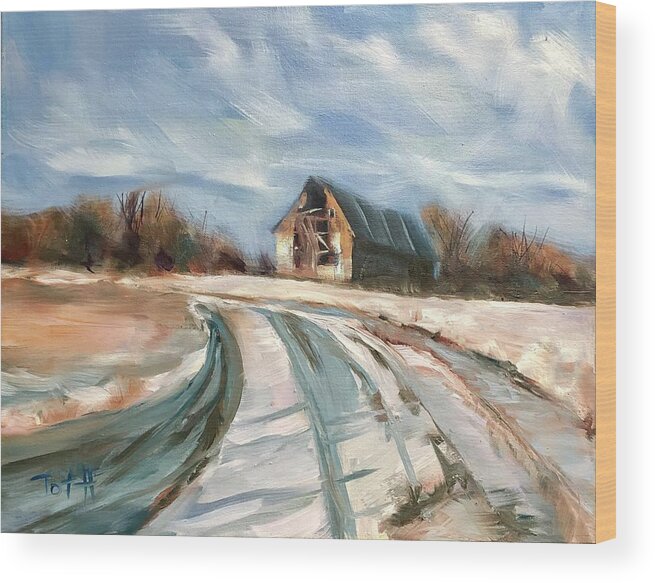 Red Barn Wood Print featuring the painting Still Standing by Laura Toth