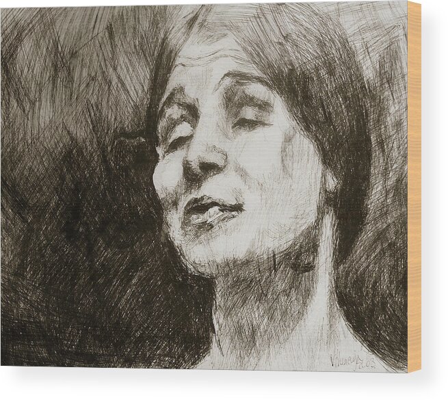 #tinamodotti Wood Print featuring the drawing Study of a Portrait 26 by Veronica Huacuja