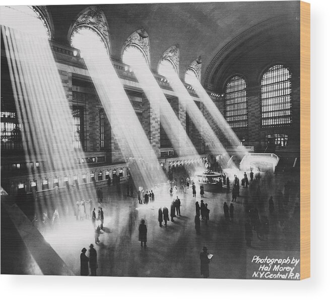 Architectural Feature Wood Print featuring the photograph Sun Beams Into Grand Central Station by Hal Morey