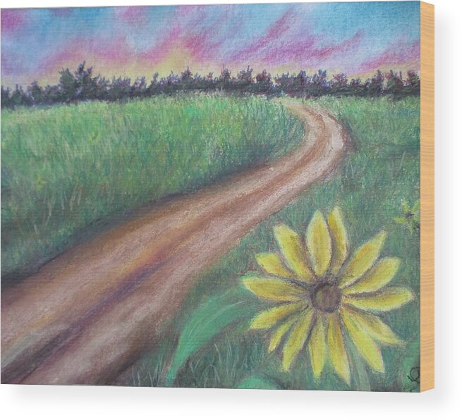 Sunflower Wood Print featuring the painting Sunflower Way by Jen Shearer