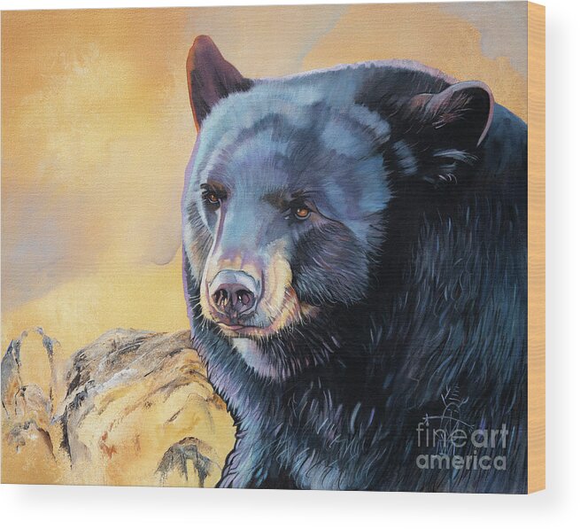 Collectible Wood Print featuring the painting Sunrise Bear by J W Baker