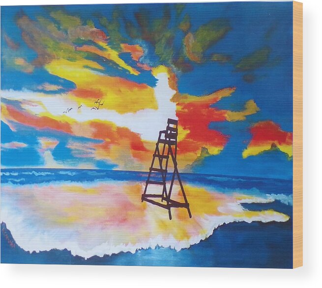 Seascape Wood Print featuring the painting Sunrise Before the Storm by Kathie Camara