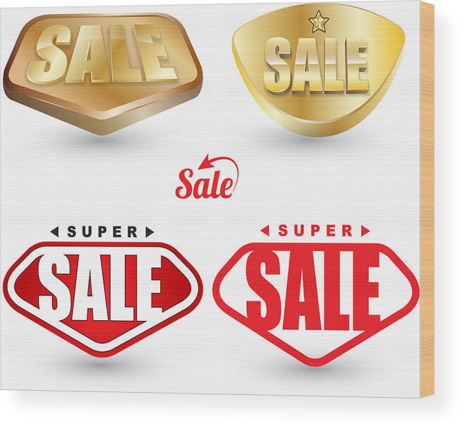 Marketing Wood Print featuring the drawing Super SALE tag set. by Sombatkapan