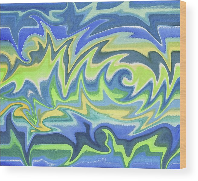 Waves Wood Print featuring the painting Surfing The Waves Of The Ocean Abstract Contemporary Art V by Irina Sztukowski