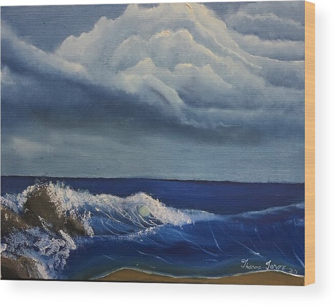 Oil Painting Wood Print featuring the painting Surf's Up by Thomas Janos